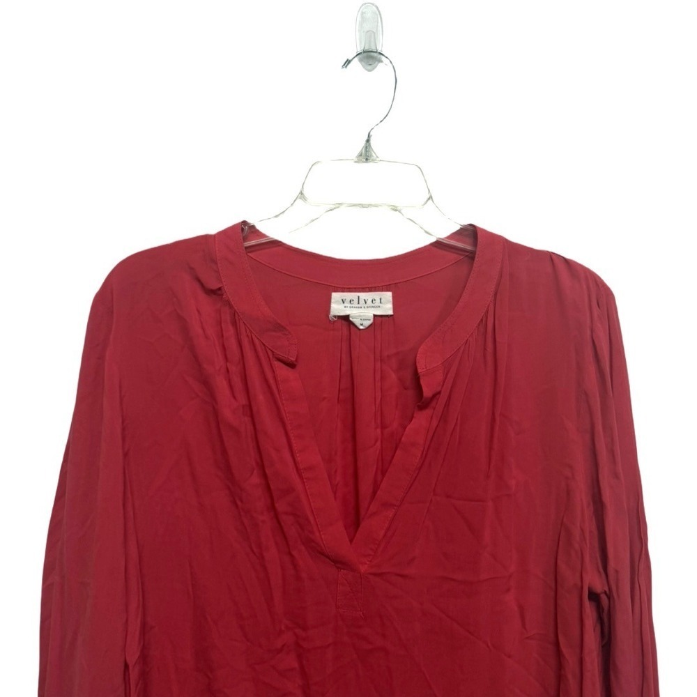 Velvet by Graham & Spencer Red Long Sleeve Blouse Women's Medium Split Neck - Picture 2 of 6